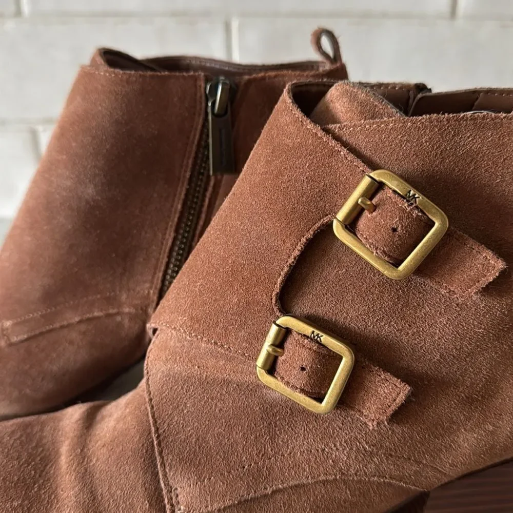 Michael Michael Kors Loni Ankle Bootie Luggage Suede Leather Western heel Size 8